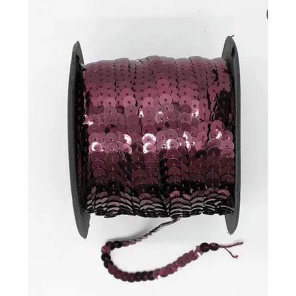 1 Roll of Shiny Magenta Maroon Purple Red Sequin Trim 100 Yards 6mm - Brand New - Picture 1 of 2